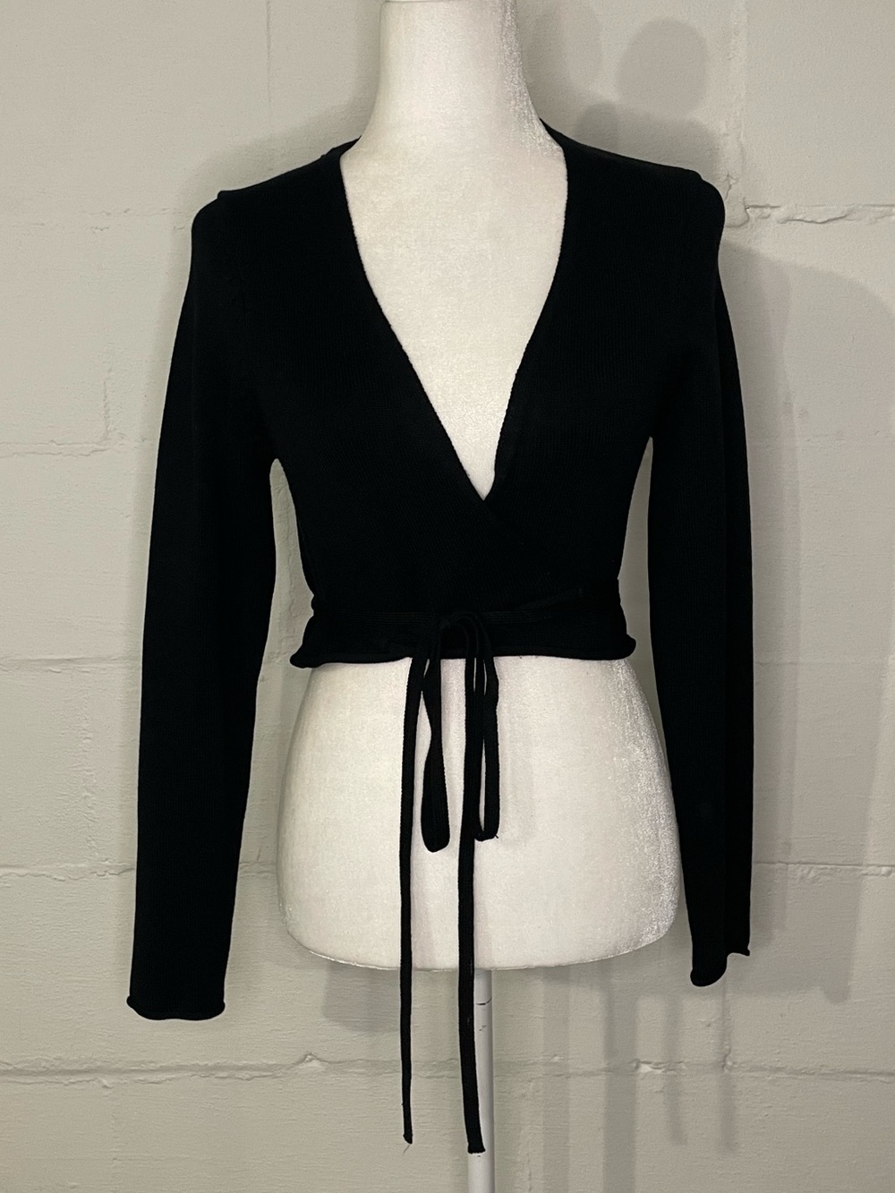 Zara Black Wrap Tie-Front Sweater Top